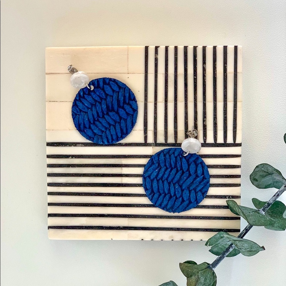 Navy Leather Earrings